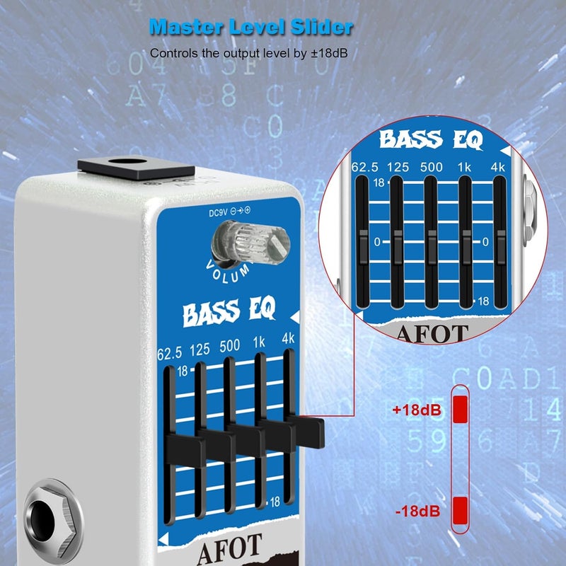 AFOT Bass EQ Pedal, 5-Band EQ Pedal Electric Bass Equalizer (62.5Hz 125Hz 500Hz 1kHz 4kHz) Provides ±18dB for Each Band EQ Seeker for Bass True Bypass - Image 2